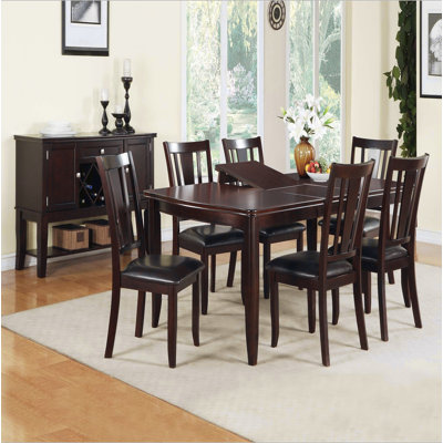 Modern Espresso Dining Table w Butterfly Leaf and 6x Side Chairs 7pc Dining Set Kitchen Dining Room Furniutre