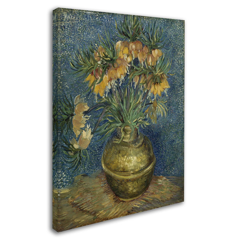 Fritillaires dans un vase en cuivre par Vincent Van Gogh - reproduction d'art sur toile tendue, H 19 po x l 14 po