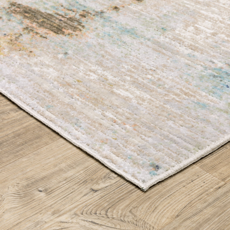 Tapis ivoire / bleu Goulart, Tapis de couloir 2 pi 8 po x 7 pi 10 po
