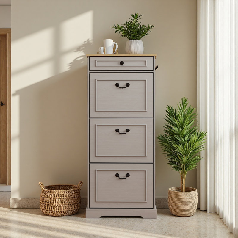 Armoire à chaussures avec 1 tiroir, 3 tiroirs rabattables, range-chaussures autoportant avec tablette réglable, armoire à chaussures pour vestibule