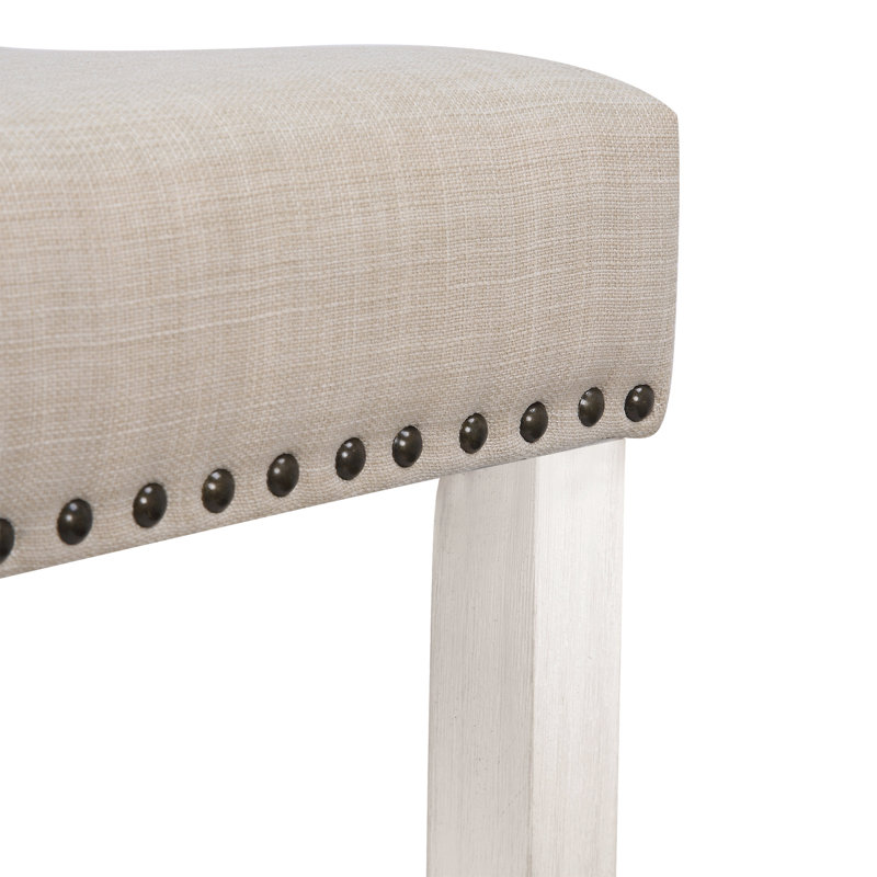 Jameson Upholstered Counter Stool with Solid Wood Frame, Counter Stool (24” Seat Height), White/Beige