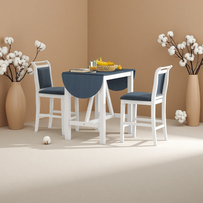 Ensemble de table de salle à manger à hauteur de comptoir en bois 3 pièces avec 2 chaises rembourrées, Gris, Blanc