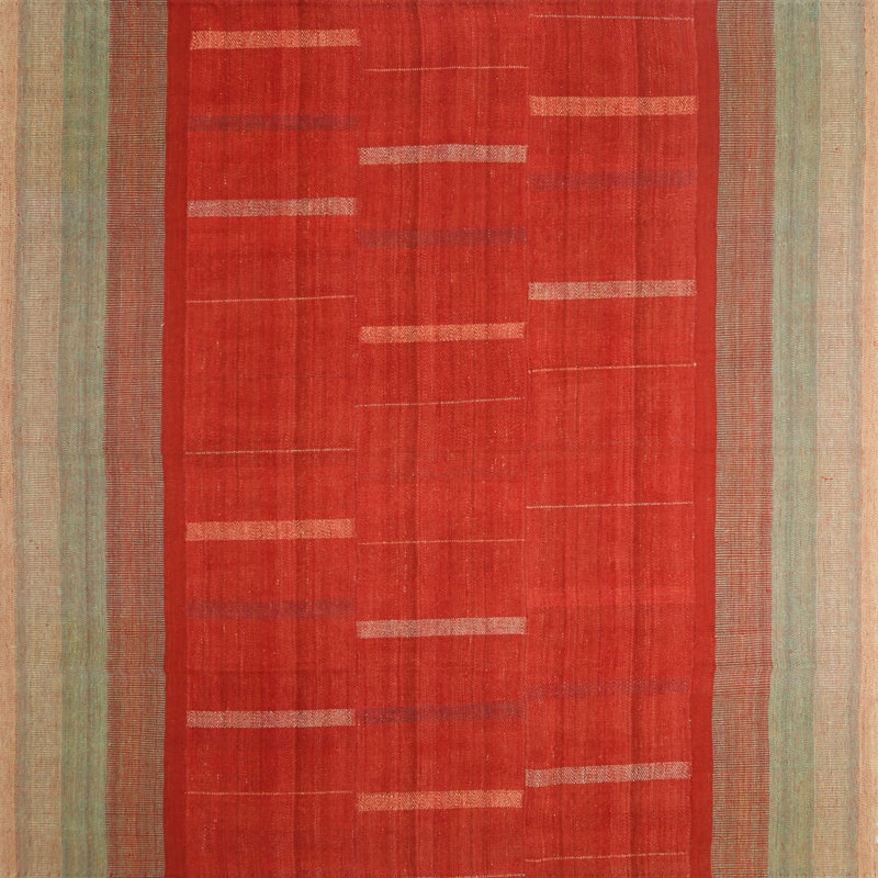 Tapis de zone rouge/vert contemporaine, Carré 8 pi