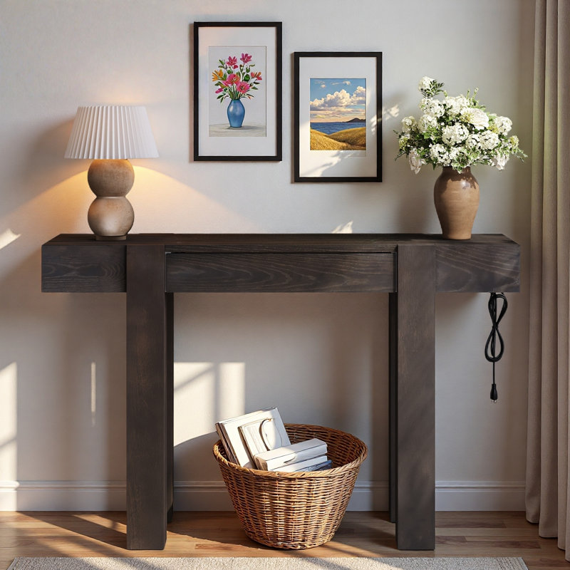 Console minimaliste avec tiroir caché et prise de courant latérale, Espresso