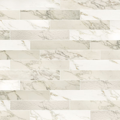 Marble Experience Calacatta Gold 4"" x 12"" Marble Look Porcelain Subway Tile -  Encore Surfaces, Marble Experience Listello Mix-Calacatta Gold