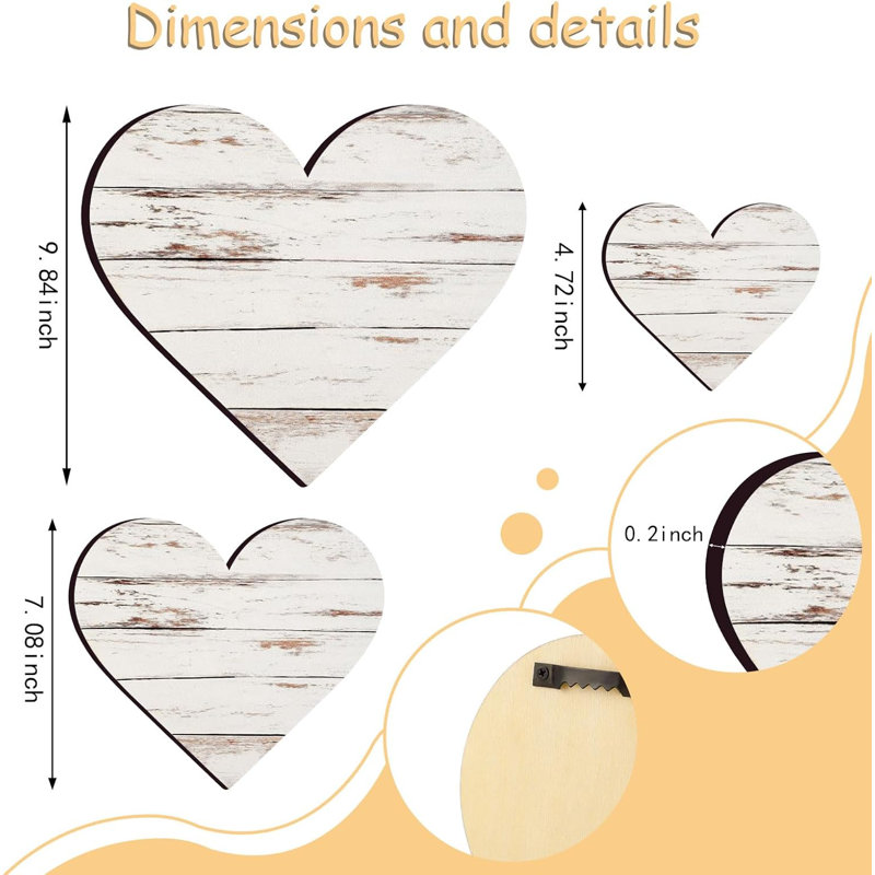Décoration murale 3 pièces cœur en bois