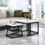 Nest of 2 Tables Square Coffee Table Set with Marble Effect White Top & Black Metal Frame