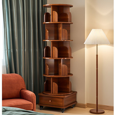 (Upgraded) Rotating Bookshelf - 360° Corner Bookcase With Wheels, For Small Spaces by Latitude Run