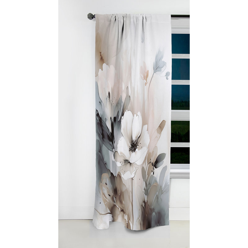 Délicat fleurs grises IV - Rideau floral - Rideau floral occultant en velours - 1 panneau, L 52 po x L 120 po