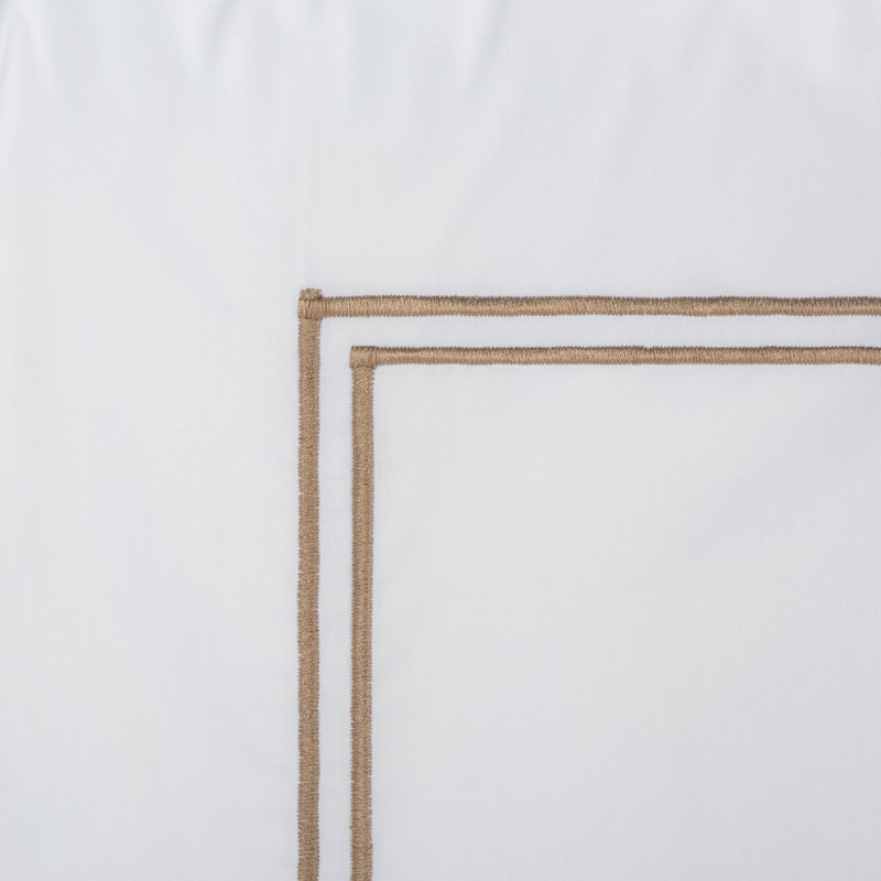 2-Line Embroidered Hotel Duvet Cover 3 Piece, King Duvet Cover + 2 King Pillow Shams, Golden Taupe/White