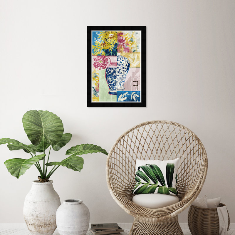 Floral Collage Print on Canvas with Black Satin Frame, 15" x 21"