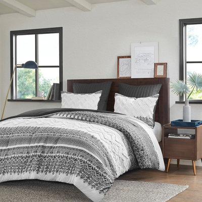 Édredon 3 pièces en coton avec capitonnage en chenille gris pour une chambre charmante et sereine, très romantique