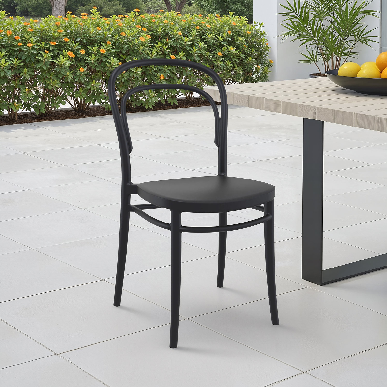 Farrah Stacking Patio Dining Side Chair, Black