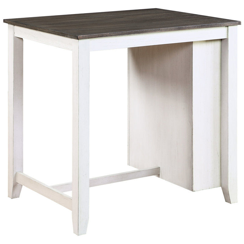 Table de salle à manger à hauteur de comptoir avec base blanche et tablette rembourrée en tissu 3 ports intégrés, Gris, Blanc
