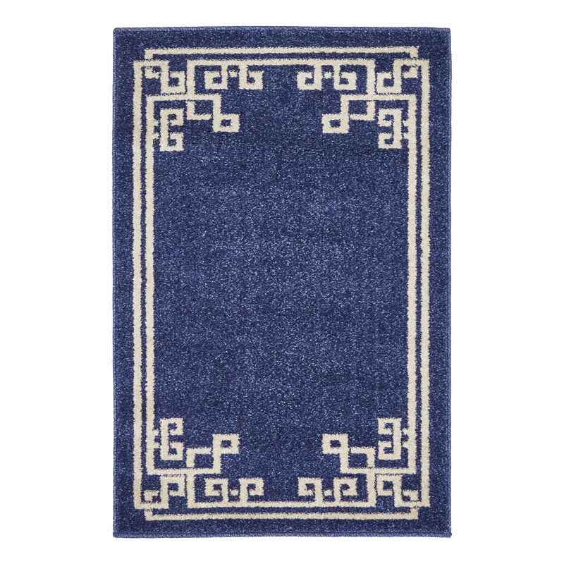 Tapis bleu foncé / beige Barreto, Rectangle 2 pi x 3 pi 1 po