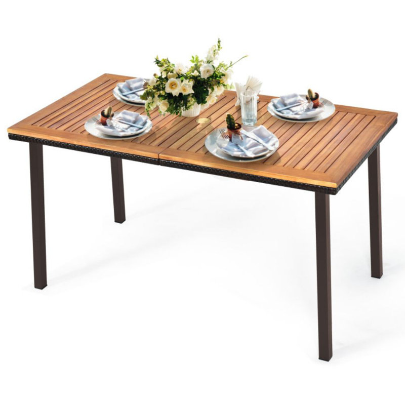 Amondo Rectangular Metal Outdoor Dining Table With Umbrella Hole , 55'' in. W 29.5'' in. D
