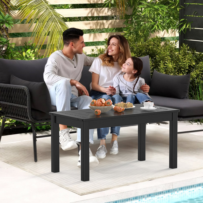 Table d'appoint de patio rectangulaire robuste en PEHD, Noir