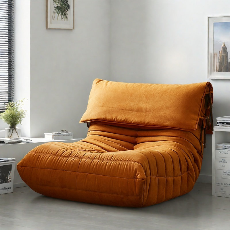 Canapé rétro paresseux chenille, Suède jaune