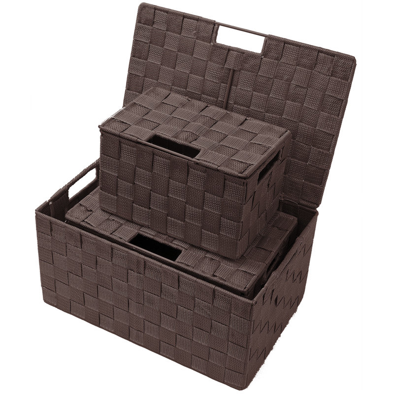 Sorbus Stackable Woven Basket with Lid and Handles 3 Pack, Chocolate