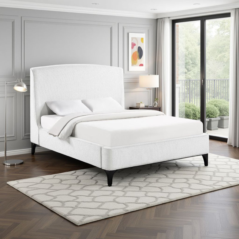 Upholstered Platform Bed, King, Snow