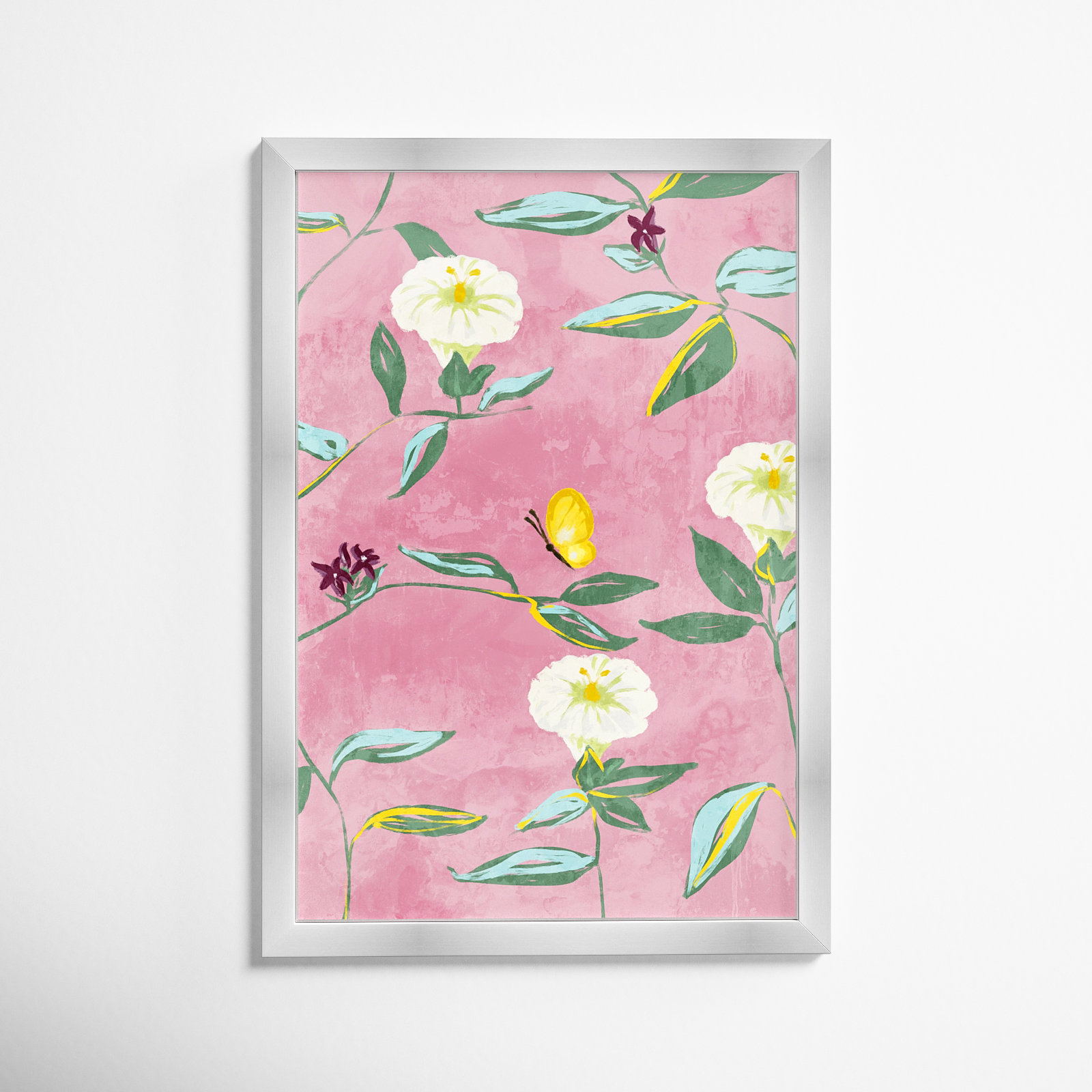 Floral Spring Tapestry Pattern Print, 17" H x 12" W, Silver