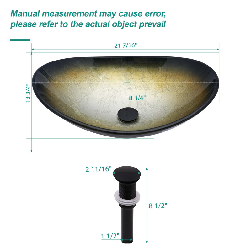 Lavabo de salle de bain vasque en verre trempé noir artistique avec drain escamotable noir, lavabo de salle de bain en forme de bateau au-dessus du comptoir (sans robinet)