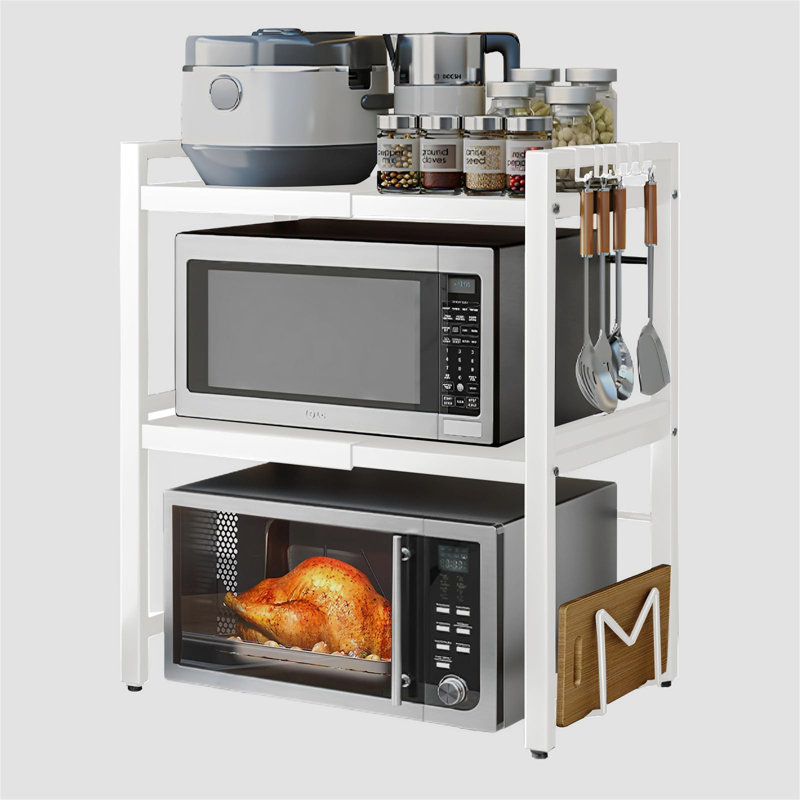 Expandable Microwave Oven Rack Adjustable Width & Height Kitchen Counter Organizer Shelf Stand, Pot Pan Grill Storage Racks