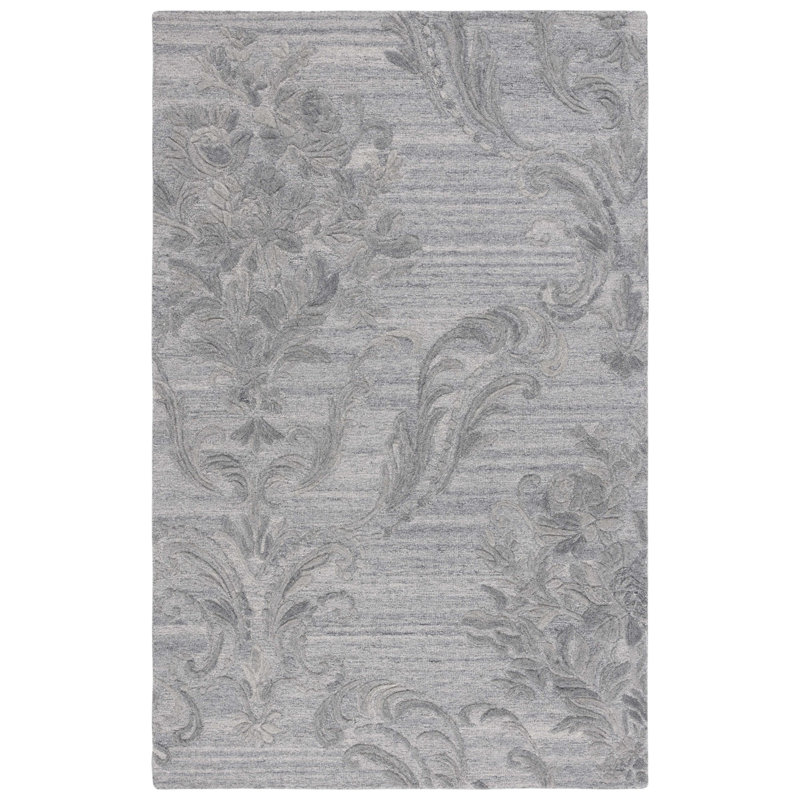 Floral Hand Tufted Wool/Cotton Floral Rug in Gray, Rectangle 5' x 8'