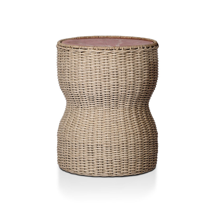 Brixby Outdoor Round Side Table, Desert Marble