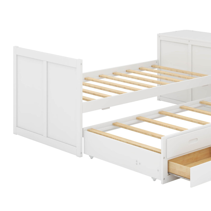 Twin Multifunctional Wood Platform Bed With Desk And Storage Shelf, White