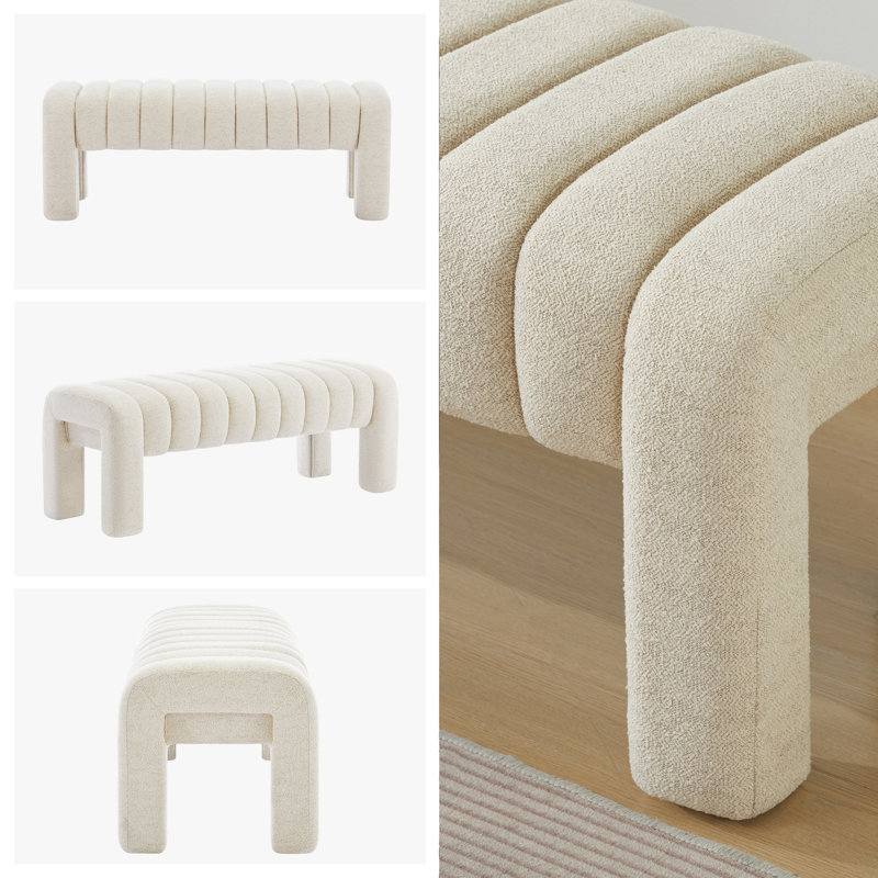Oyan Modern Channel Tufted Backless Upholstered Bench, Beige Linen, 17" H x 63" W x 17.3" D