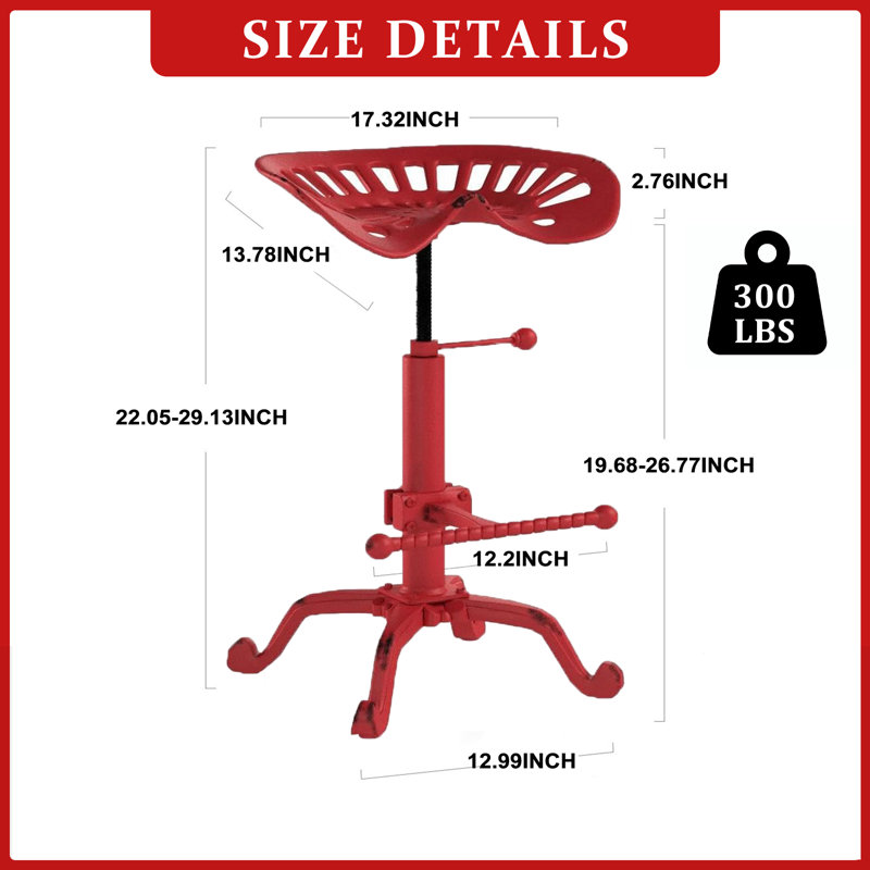 Ensemble de 2 tabourets de bar industriels rustiques, Rouge, 3