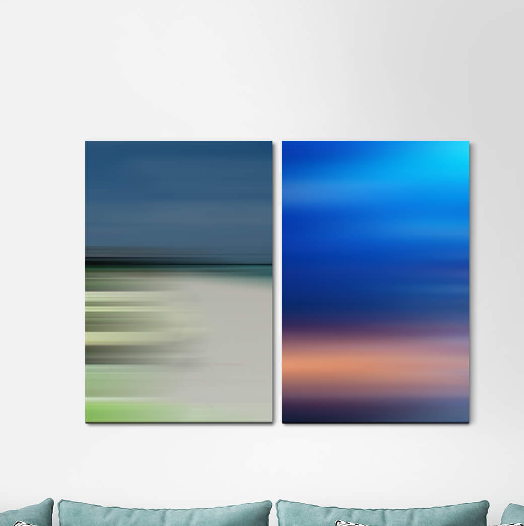 2-tlg. Leinwandbilder-Set - Grafikdruck „Pastel Shades Horizon Sky Minimal Blue Modern Harmony”