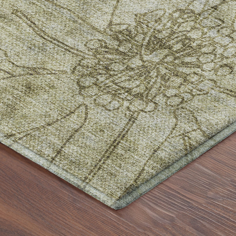 Premium Machine Washable Mayfield AMF2235 Floral Rug, 1'8" x 2'6", Taupe