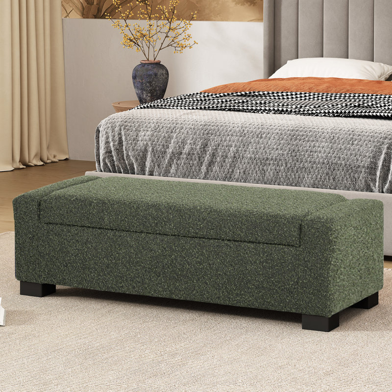 Banc de rangement 50,75 "Wsoft Textile TexturedRangulaire Rectangulaire - Siège à pieds cachés, Vert noirci