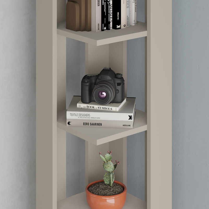 Nati Modern Corner Bookcase 5 Tiers | 34 x 34 x 161 cm | Space-Saving Design, Sandstone