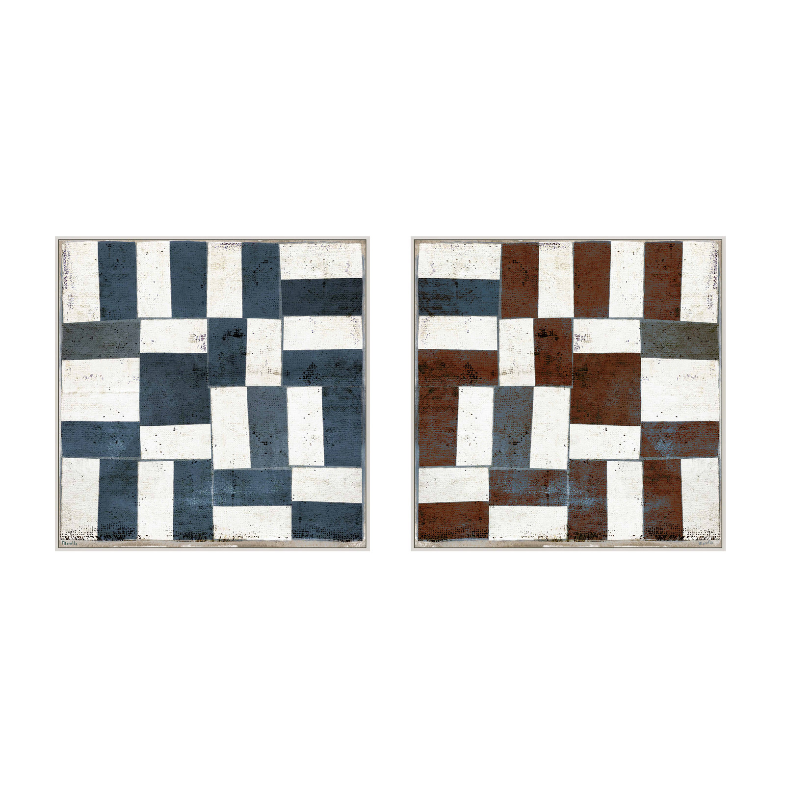 Patchwork 5 & 6, Set of 2 by Marco Marella for Studio M - Framed Wall Art, 16" H x 16" W, Canvas, White