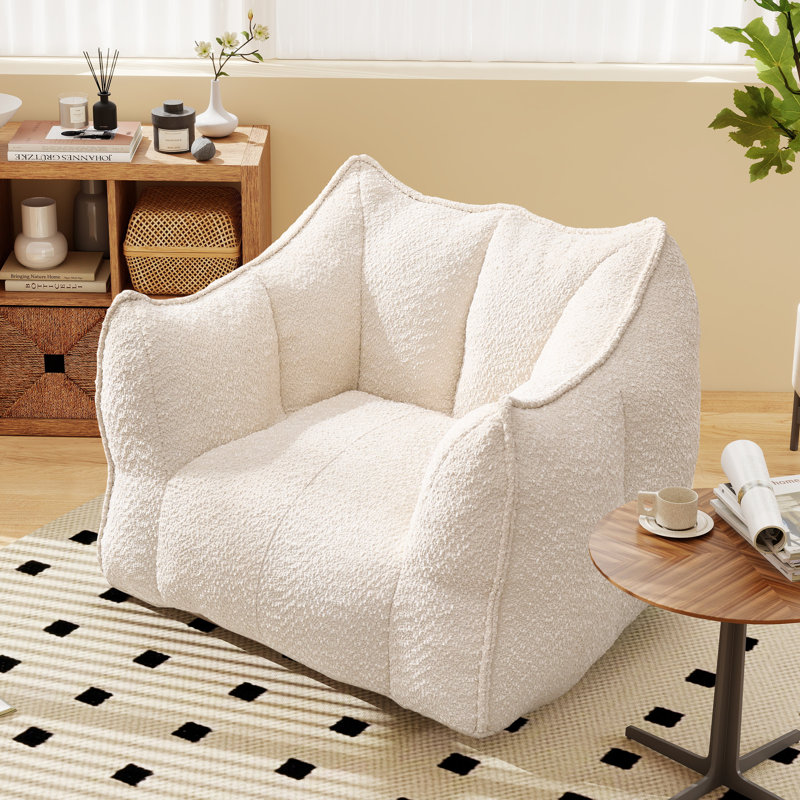 Boneless 47.3" Wide Chenille Sofa Chair, 22" Seat Width & 24.4" Deep Seat, White