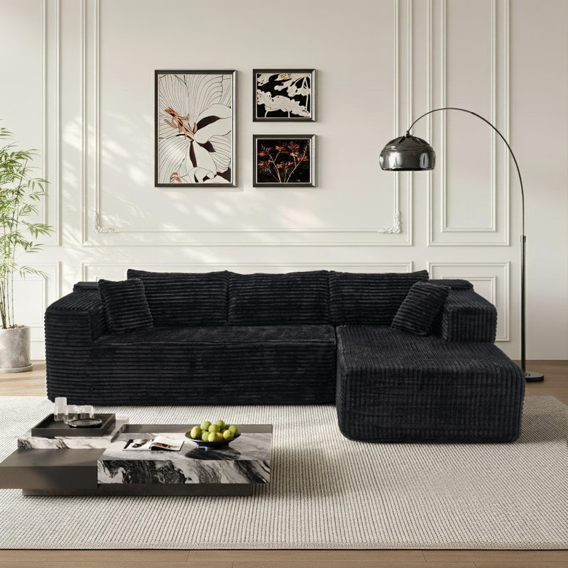 Boneless 105.9" L-Shaped Sectional Sofa With Chaise, Black