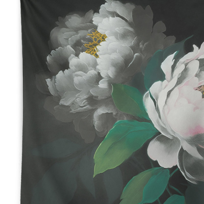 Tapisserie pivoine blanche en polyester III, H 32 po x l 39 po