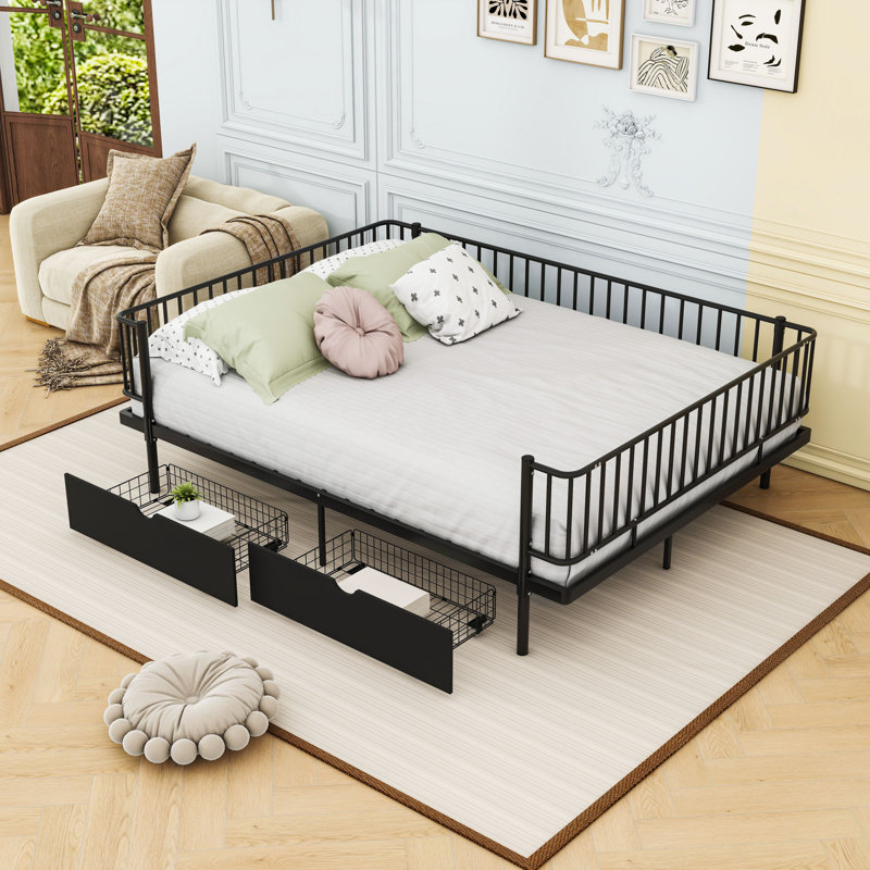 Lit plateforme avec tiroirs de rangement, Queen, Black