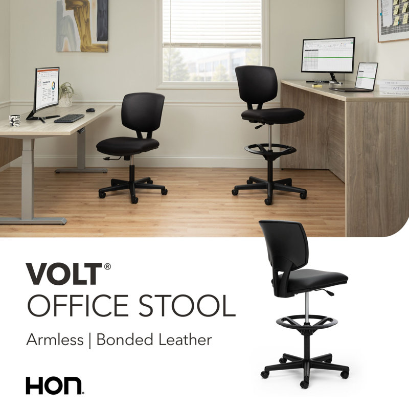 Volt Series Mid-Back Genuine Leather Drafting Chair, No