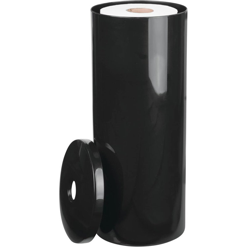Organisateur de papier hygiénique sur pied avec couvercle - rangement compact à 3 rouleaux pour la salle de bain, se range sous le lavabo, le meuble-lavabo ou le coin, noir
