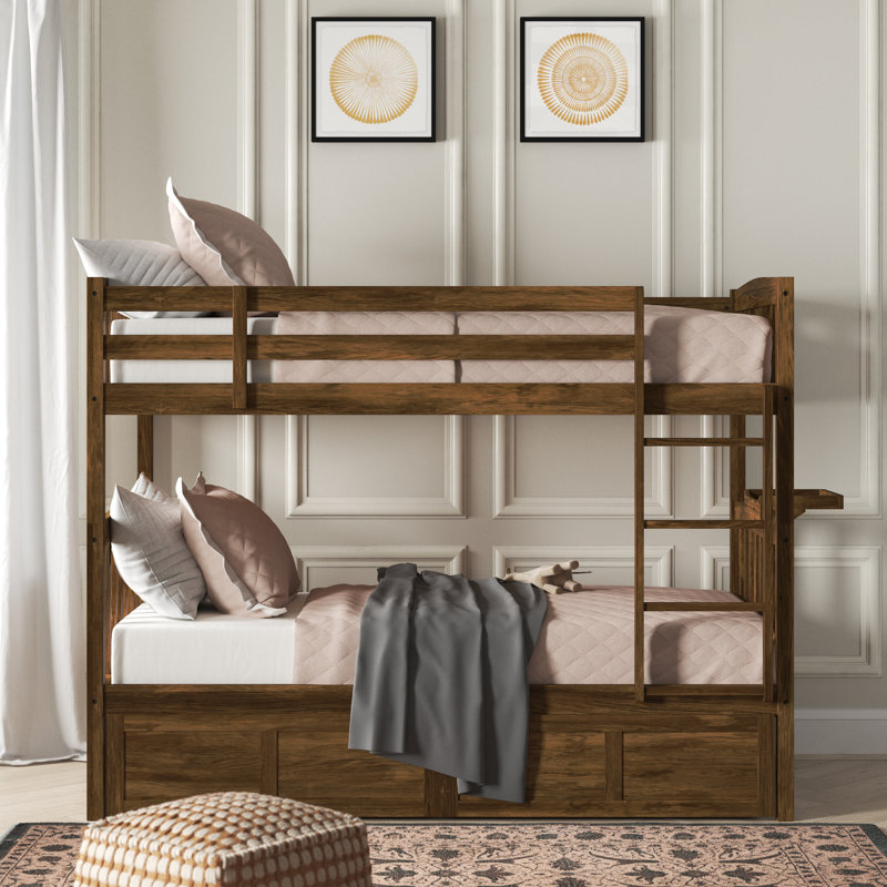 Thomson Twin Bunk Bed with Storage Drawers and Tray, Mattress not Included, Rustic Brown