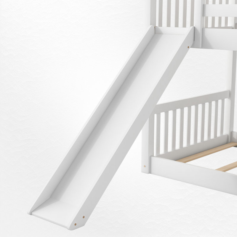 Floor Bunk Bed With Slide, Twin Over Twin, White