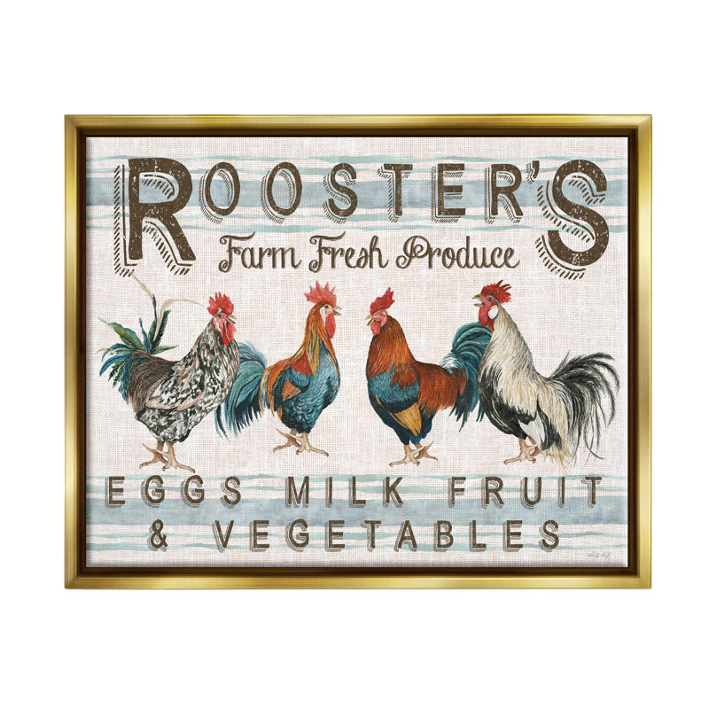 «August Grove® Country Roosters Produce», art mural encadré par Cindy Jacobs, H 25 po x l 31 po x P 1,7 po