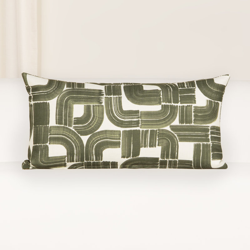 Coussin décoratif arche déco, Olive, Rectangle 26 po x 14 po, Plumes