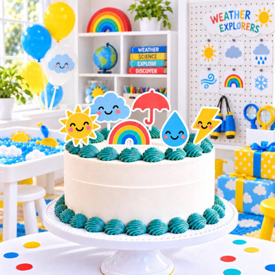 Ensemble de 6 décorations de gâteau « Petit observateur météo », motifs météo différents, décorations d'anniversaire en carton