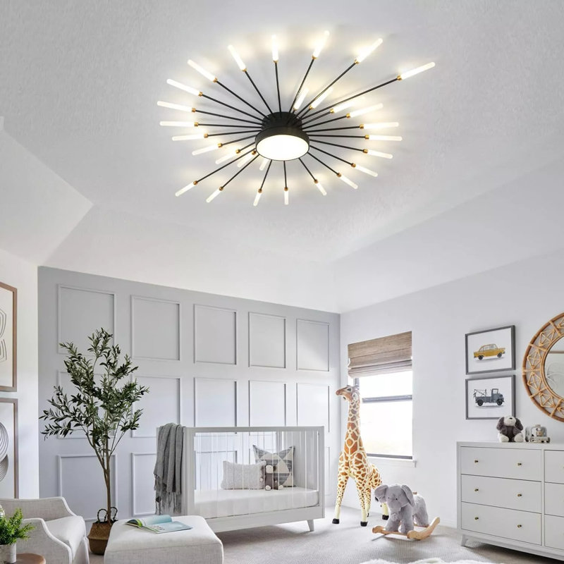 29-Light Ceiling Light,Modern LED Heads Flower Shape Ceiling Lights,Living Room Flush Mount Lighting, Matte Black
