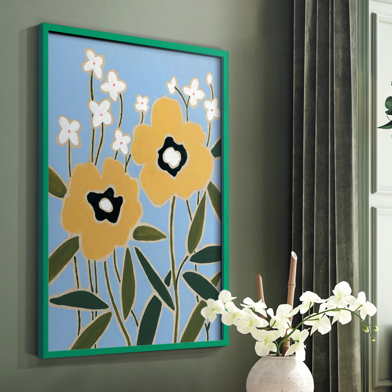 Impression sur bois Woodblock Floral II - bois massif, Vert, H 10 po x l 8 po